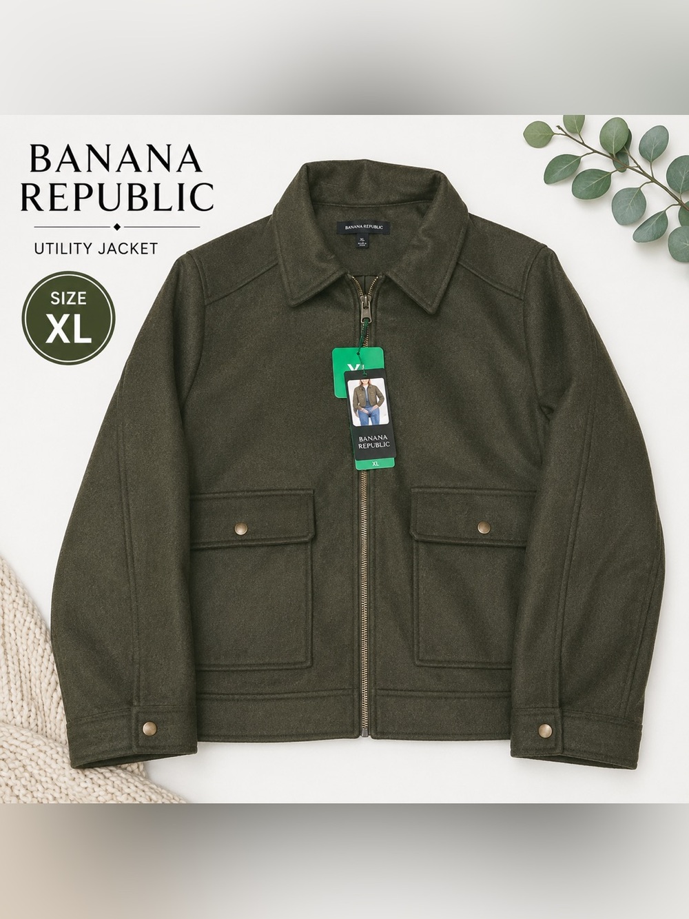 Banana Republic Olive Green Utility Jacket Zip Front XL NWT Women’s - Picture 2 of 10